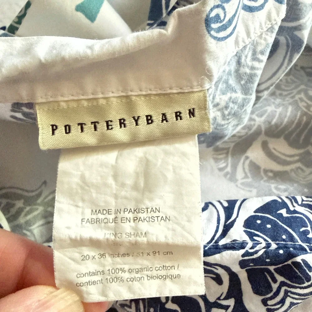 Pottery Barn King Duvet Cover Set Organic Cotton Blue Teal Paisley Block Print